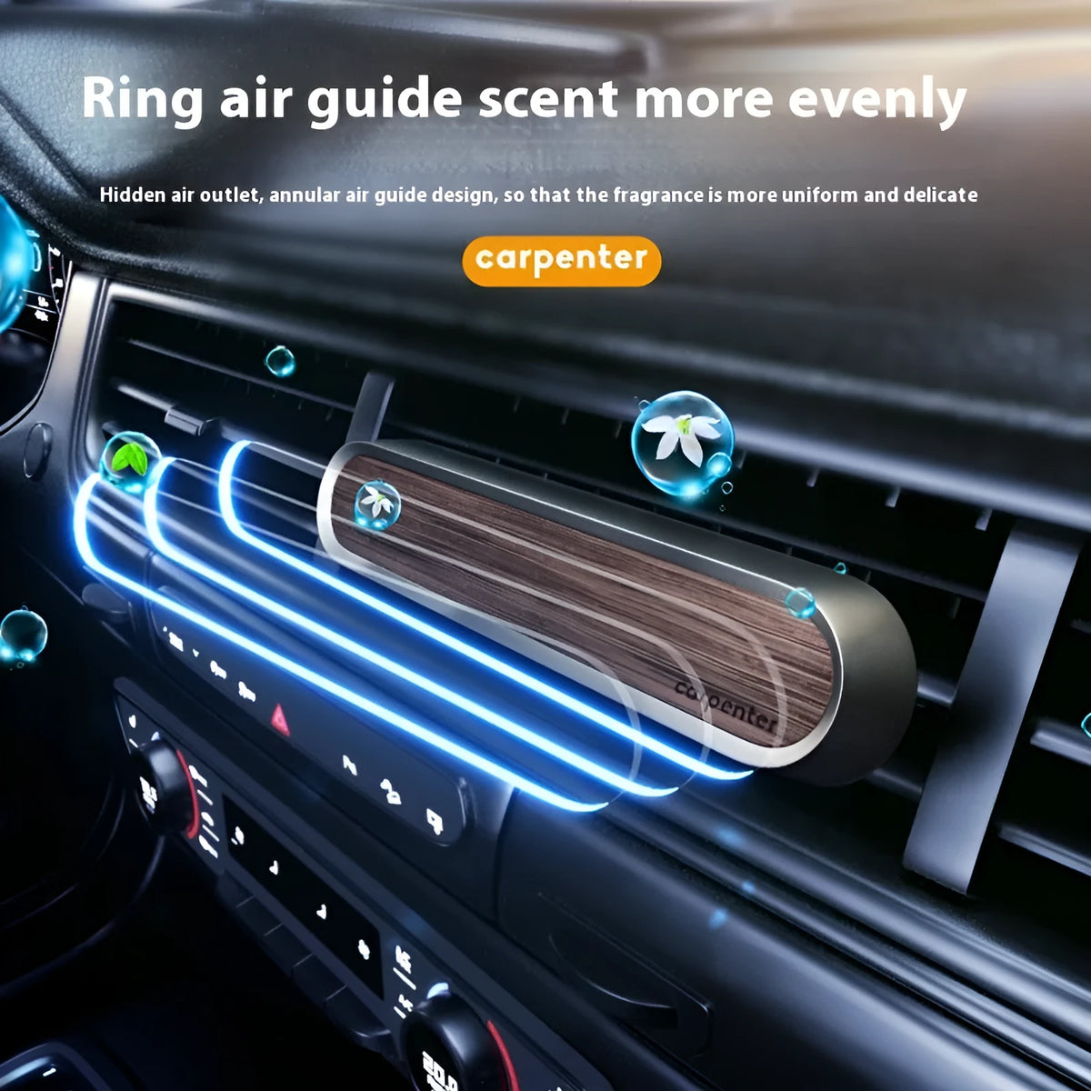 Dark grey walnut wood car aromatherapy air outlet decoration with alloy detail and two fragrance pieces