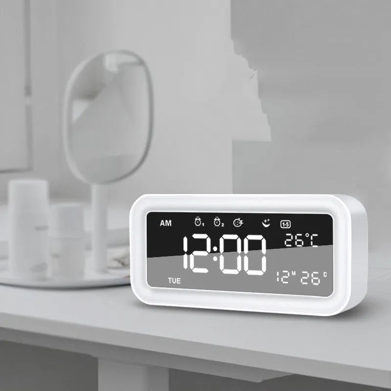 Rectangular blue LED atmosphere light alarm clock with digital display measuring 190x91x53mm