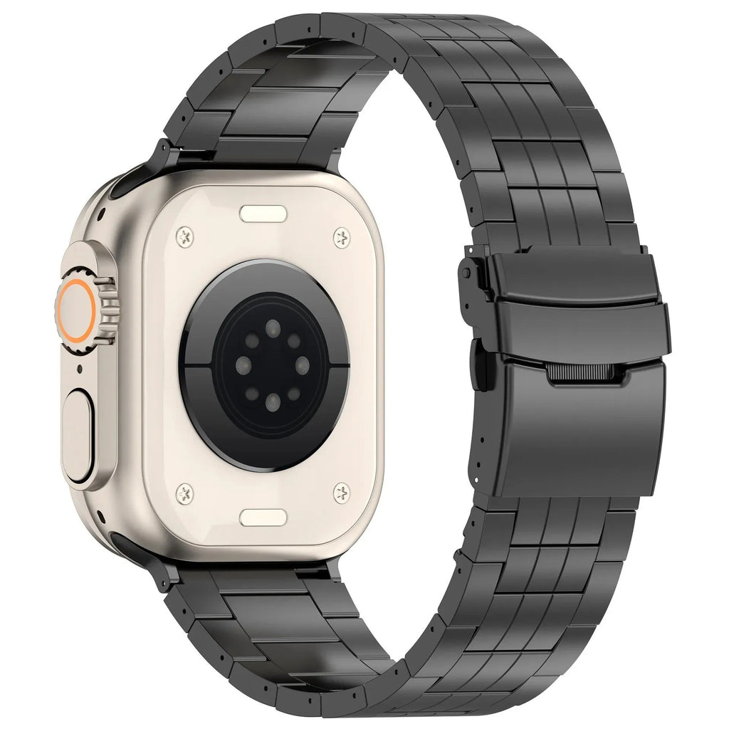 Titanium five-bead watch strap with safety catch in black, silver or titanium colour, 38mm to 49mm
