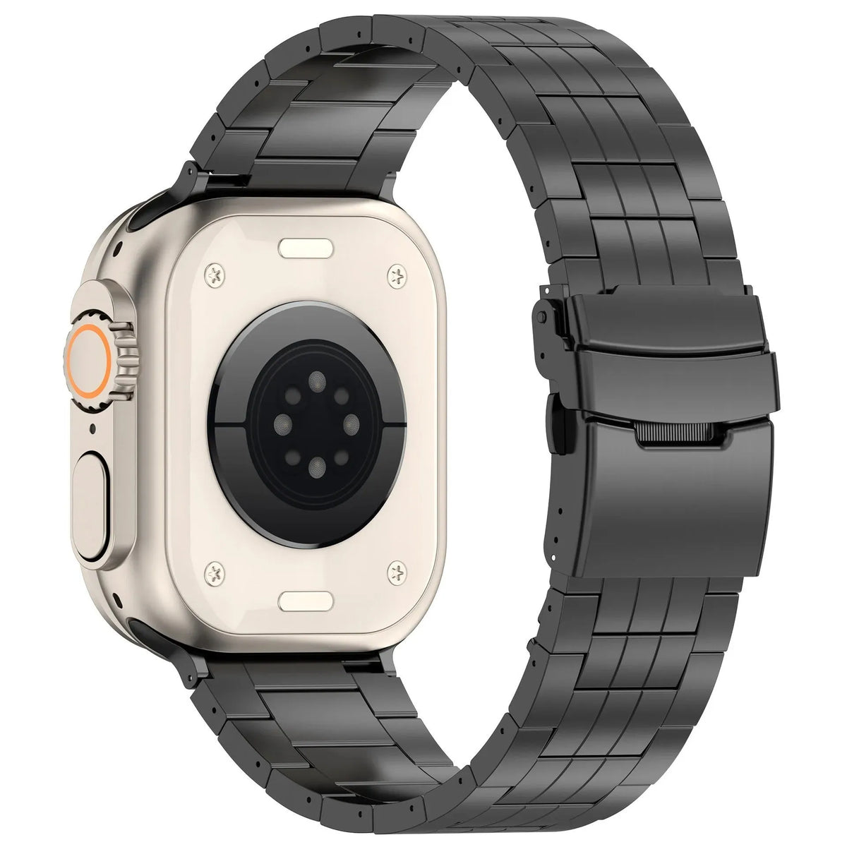 Titanium five-bead watch strap with safety catch in black, silver or titanium colour, 38mm to 49mm