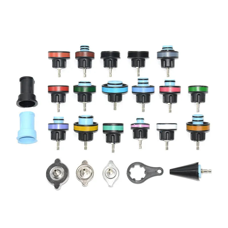 28-piece automotive radiator pressure tester kit with vacuum purge and refill equipment