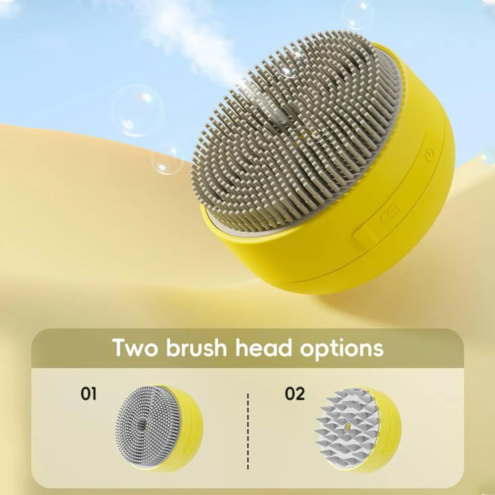 Green rechargeable steam brush for grooming cats and dogs with silicone bristles