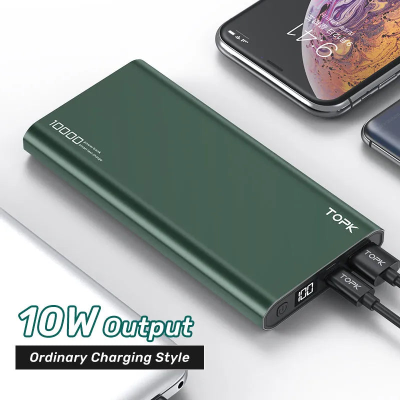 10,000mAh full metal shell power bank with digital display in silver