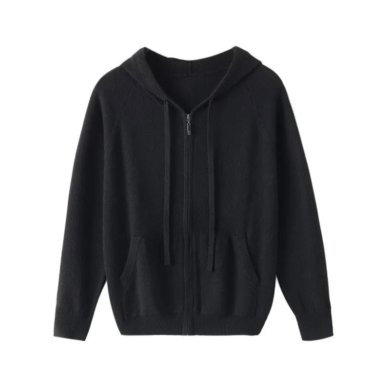 Men's hooded cashmere cardigan sweatshirt with zipper front in regular fit