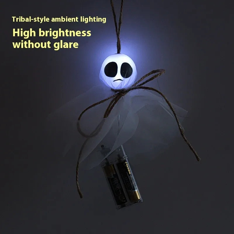 Halloween ghost LED lighting chain with colourful bulbs and battery box