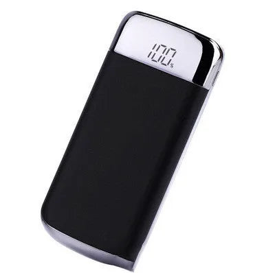 Square aluminium power bank with digital display and multiple USB charging ports