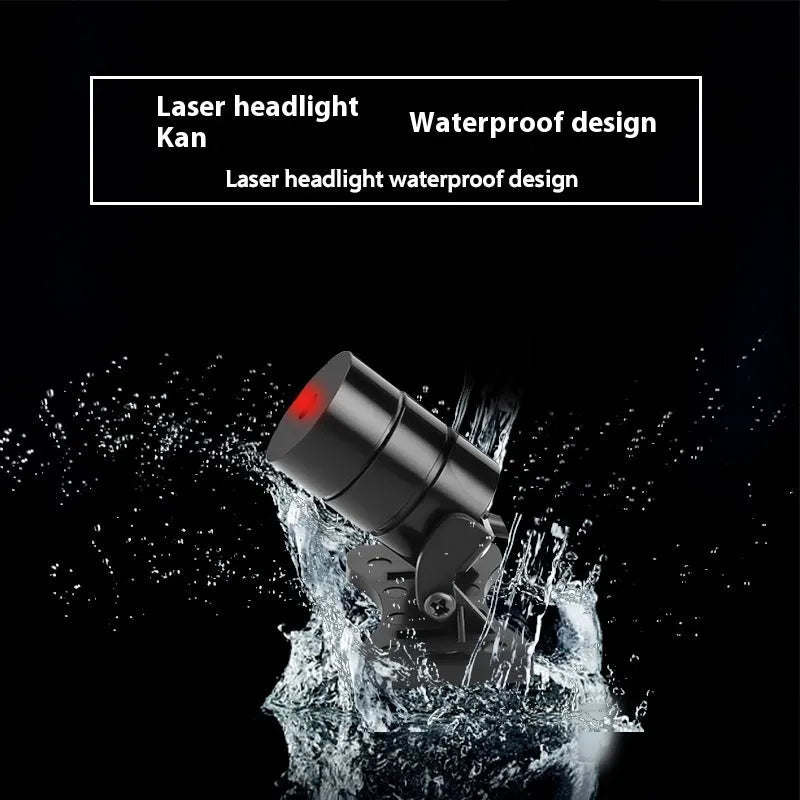 Motorcycle laser fog light unit with aluminium housing showing multiple projected beam patterns on ground.