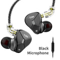 Black wired in-ear headphones with a 3.5mm straight plug and silicone ear tips.