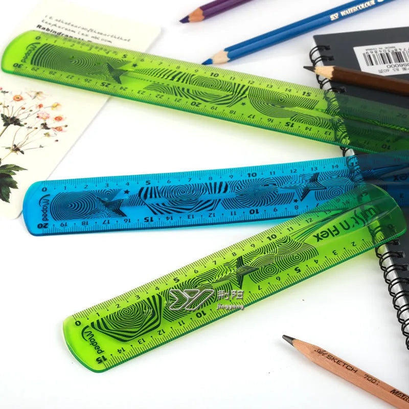 Soft bendable plastic ruler in 15cm 20cm and 30cm lengths with clear double-sided 5mm scale