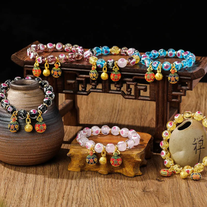 Handmade ancient fluorescent glaze swallowing gold beast heart bracelet in 10mm size