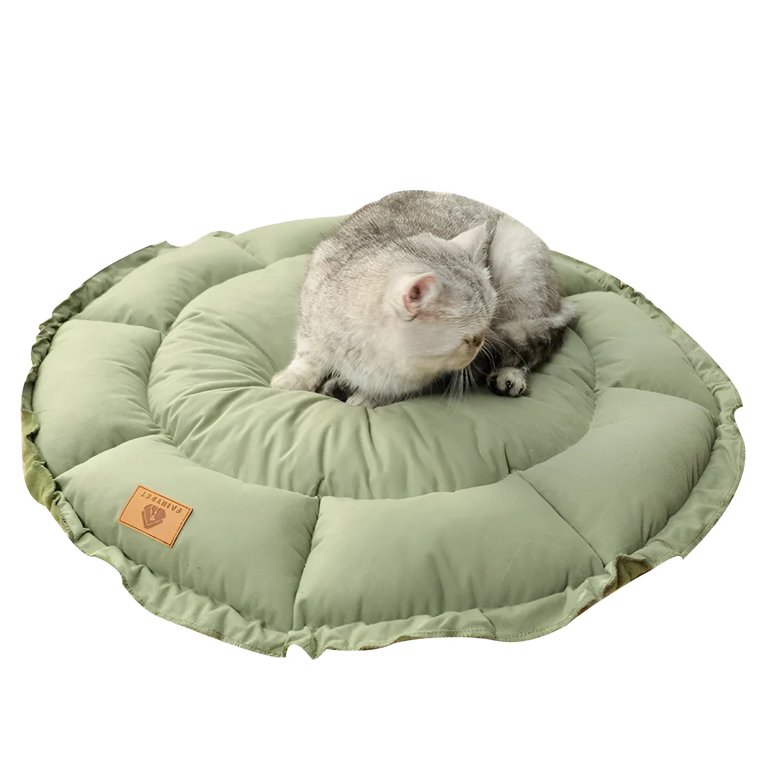 Grey donut-shaped cat bed with raised sides and reversible design