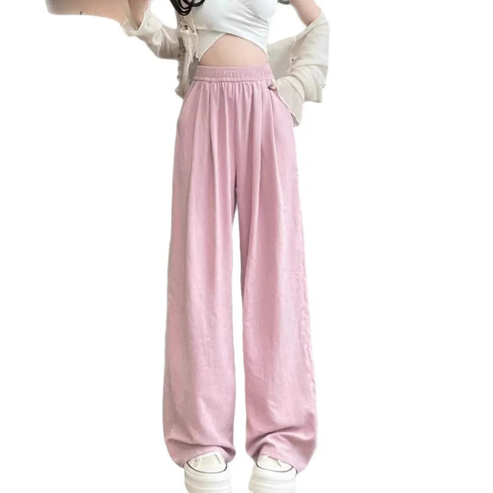Casual tall wide leg sweatpants high waist pleated for women in milky white acetate fabric blend
