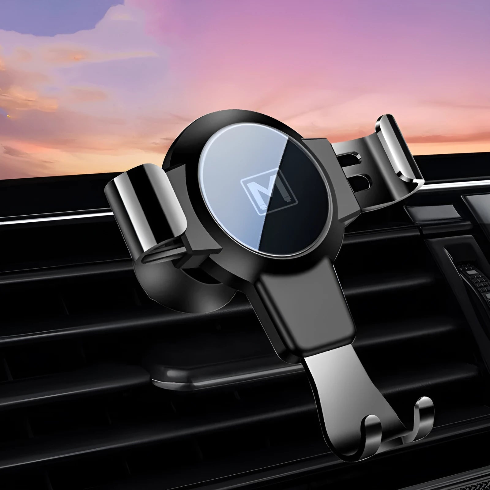 Black S4 ABS mirror finish mobile phone bracket mounted in a car air vent