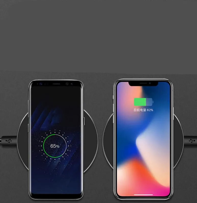 Black wireless charging pad for iPhone Samsung fast charging with copper coil 98mm