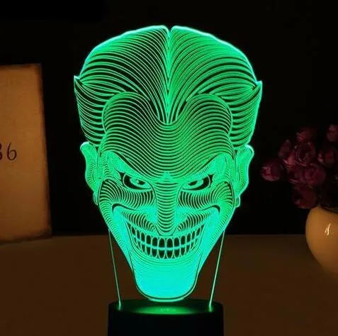 USB-powered 3D LED lamp showing multiple colours on an acrylic panel with a remote control.