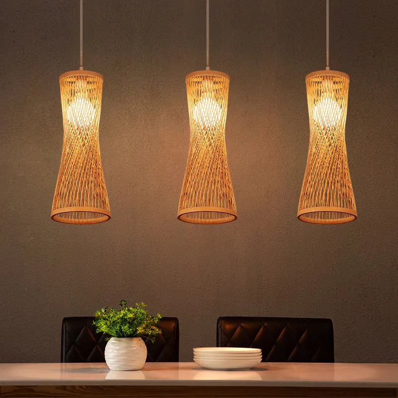 Japanese New Chinese style bamboo artwork chandelier with black disc for restaurant ceiling