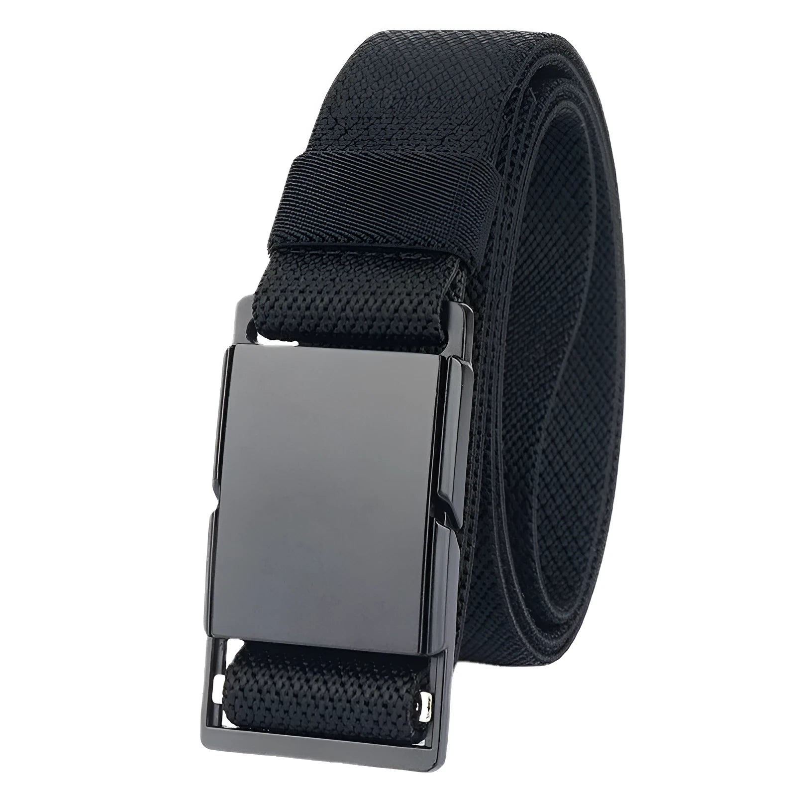 Metal magnetic buckle casual belt in polyester fibre, 125 cm long, shown in Army Green colour.