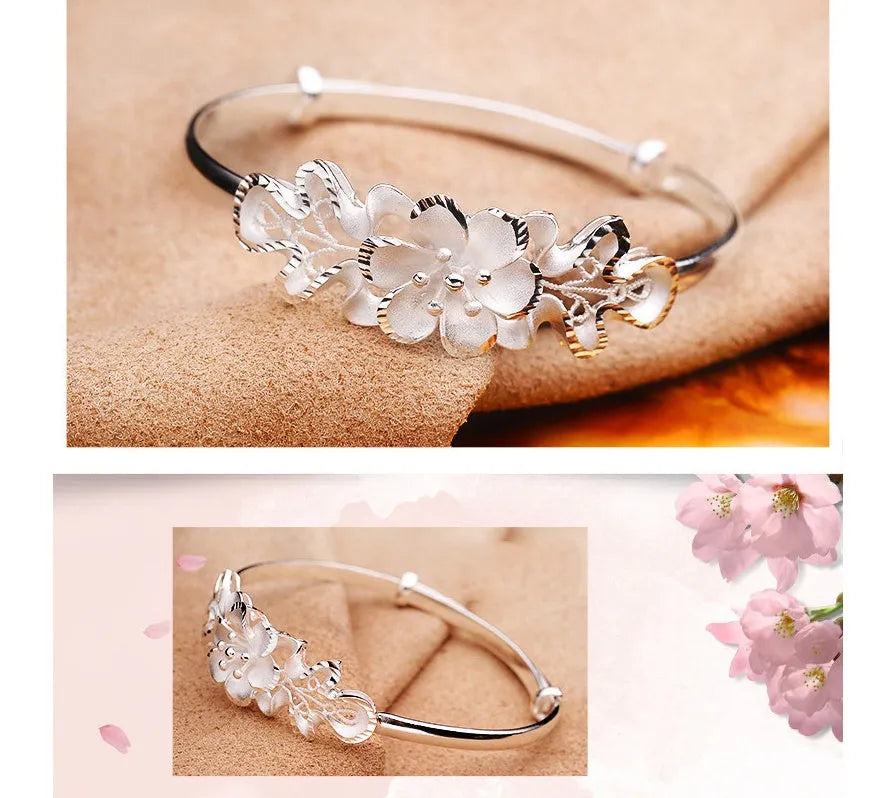 Sweet Bauhinia adjustable copper bracelet with floral bauhinia flower design for women