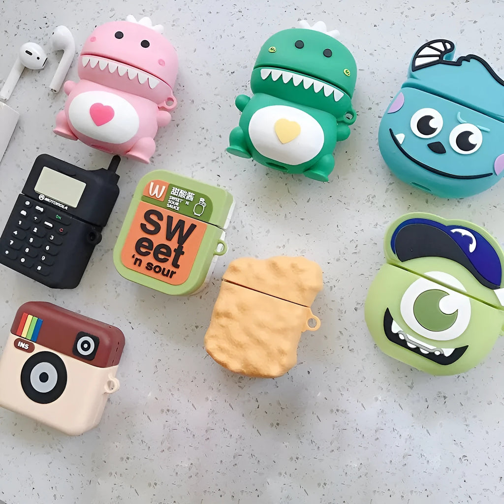 Silicone protective case for AirPods with cartoon animal design in multiple colour options