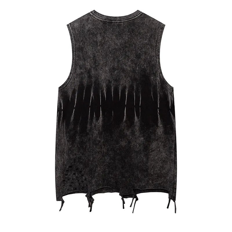 Men's loose sleeveless hip-hop cotton vest in black with patch pocket and straight hem