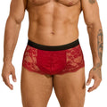 Men's black lace briefs with hollow out see-through design showing nylon fabric construction