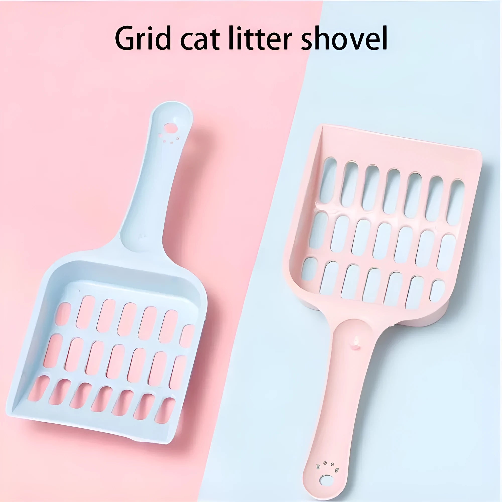 Plastic cat litter scoop in blue colour with dimensions 20cm long by 9cm wide