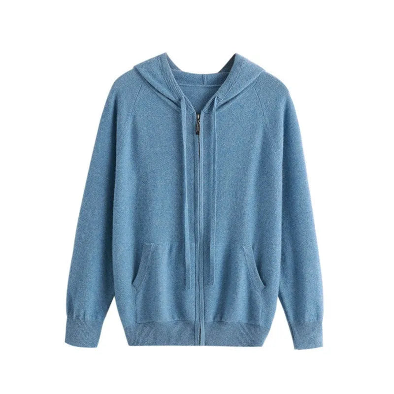 Men's hooded cashmere cardigan sweatshirt with zipper front in regular fit