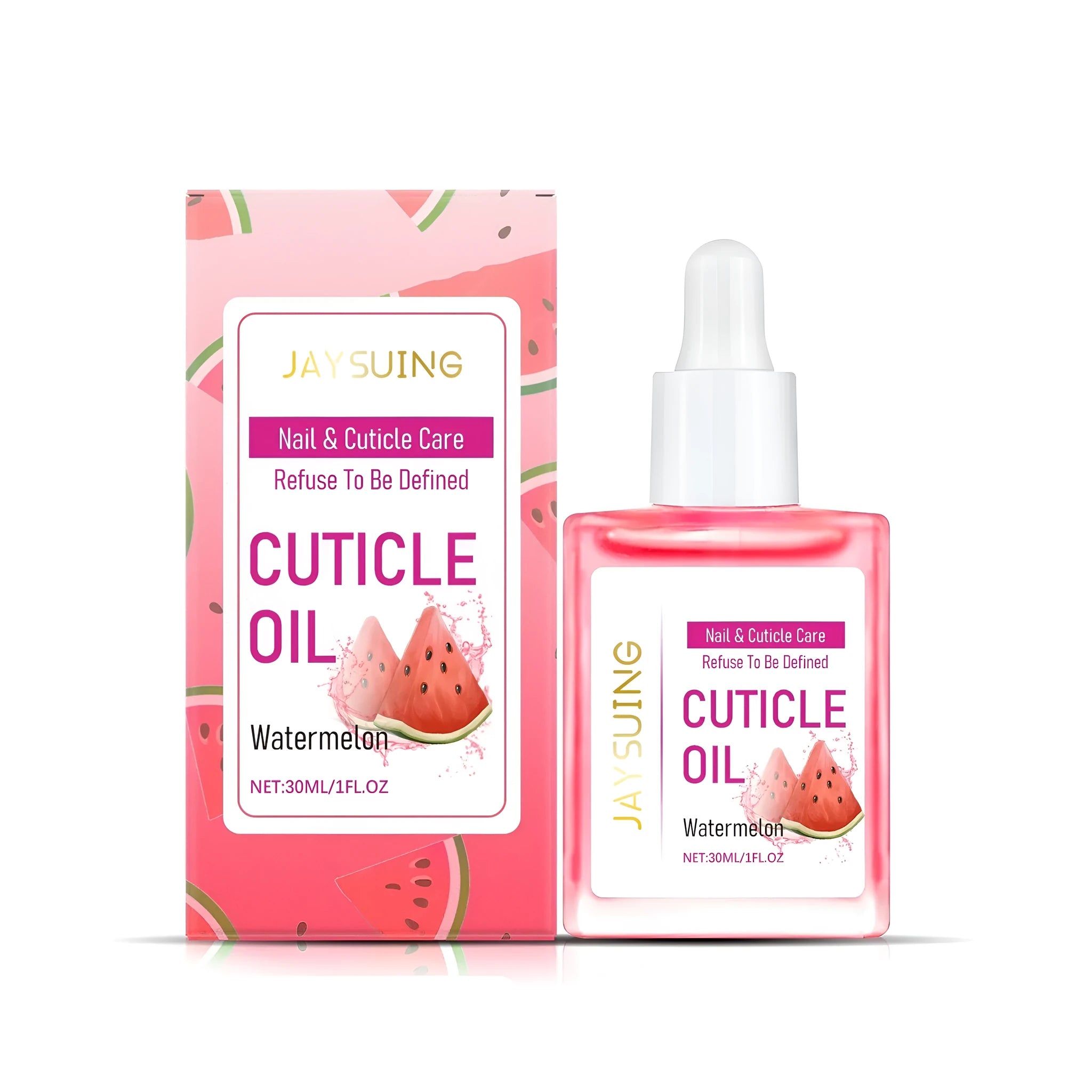 30ml bottle of watermelon nail care oil with vitamin E and jojoba oil for cuticles