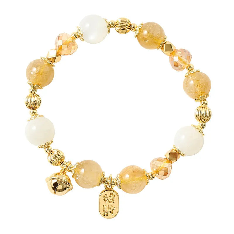 Gold coloured rutilated quartz crystal bracelet with Korean style design and electroplated finish