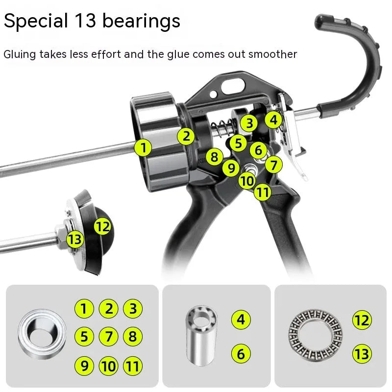 13 bearing automatic adhesive breaking glass glue gun with aluminium alloy body