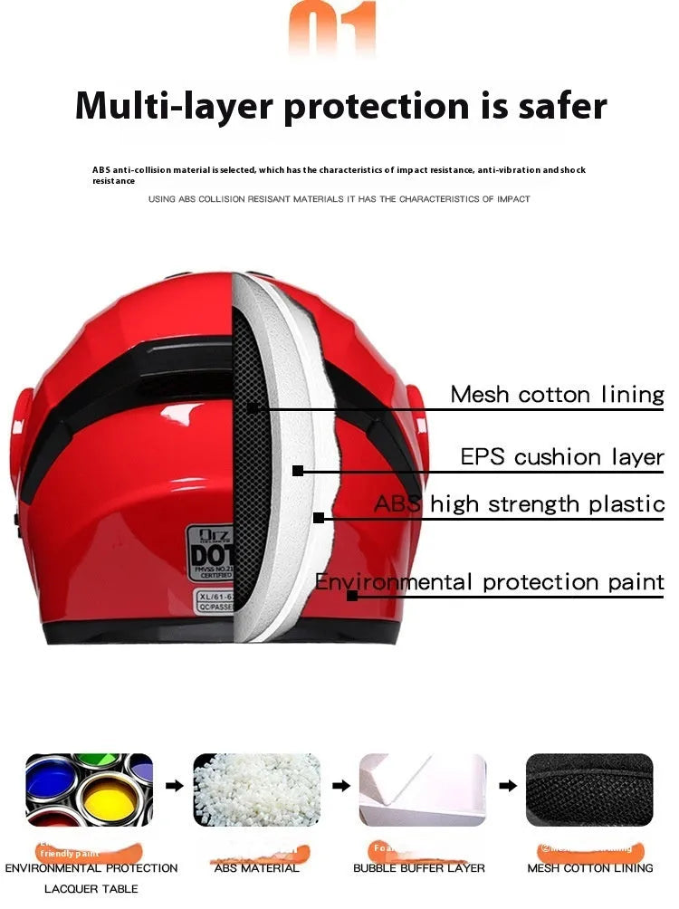 Matte black full face motorcycle helmet with black mirror visor showing ABS construction and multiple sizing options