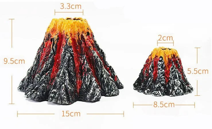 Aquarium volcano ornament with air bubbles and LED light for fish tank decoration in S and L sizes