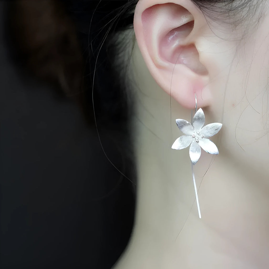 925 sterling silver lotus earrings for women Korean style flower earrings silver colour individually packed