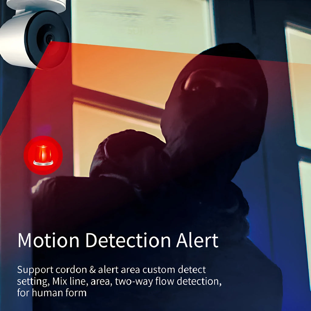 Smart Wi-Fi indoor security camera with pan-tilt mechanism showing 1080P video quality and motion detection