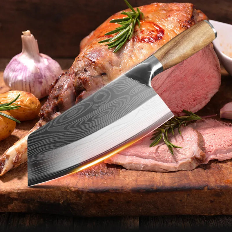 A stainless steel kitchen knife with a 320mm blade made from 40cr13 steel.