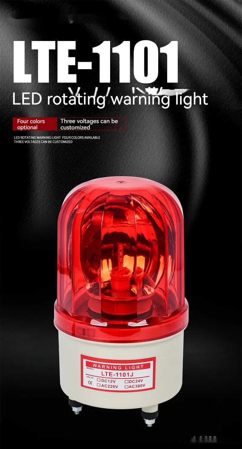 LTE-1101J industrial rotating warning light with coloured lenses and optional sound alarm