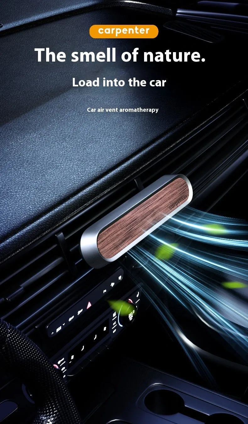 Dark grey walnut wood car aromatherapy air outlet decoration with alloy detail and two fragrance pieces