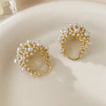 Gold-colour copper flower basket earrings with small beads and pearl inlay decoration