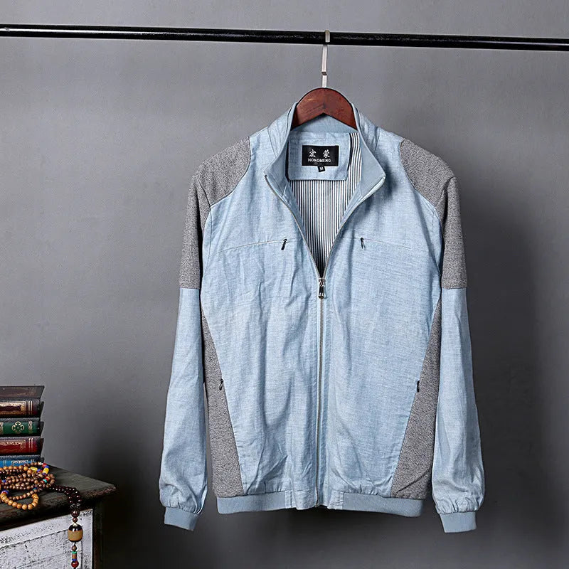 Men's thin linen-style cotton jacket in blue, regular fit, casual leisure wear
