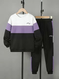 Design Sense multicolor boys hoodie and pants two piece set with various patterns on white background