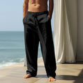 Men's loose casual cotton trousers in seven solid colours with elasticated waist