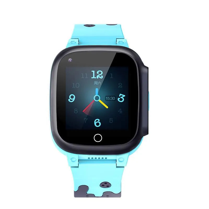 Kids smart watch phone with 1.3 inch touchscreen, silicone strap, 720mAh battery, available in black blue pink
