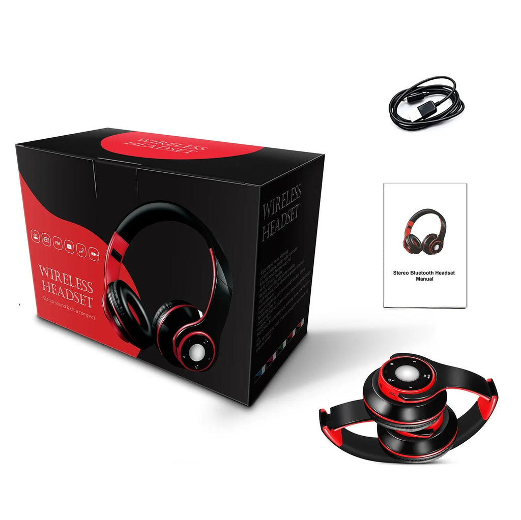 Blue foldable wireless Bluetooth headset with adjustable hinges and a 3.5mm audio jack.