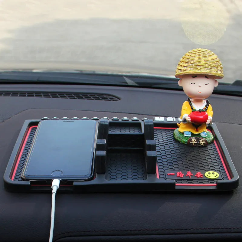 Silicone car dashboard anti-skid mat in multi-function storage design, available in various colours and patterns