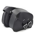 Black PU leather motorcycle saddlebags for left and right side storage, 28x18x12cm on a cruiser bike