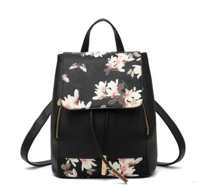 Women's PU leather tassel backpack in black with magnetic buckle, square vertical shape