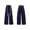 Men's straight-leg cotton trousers with loose fit, zip decorations and tassel detailing in dark colour options