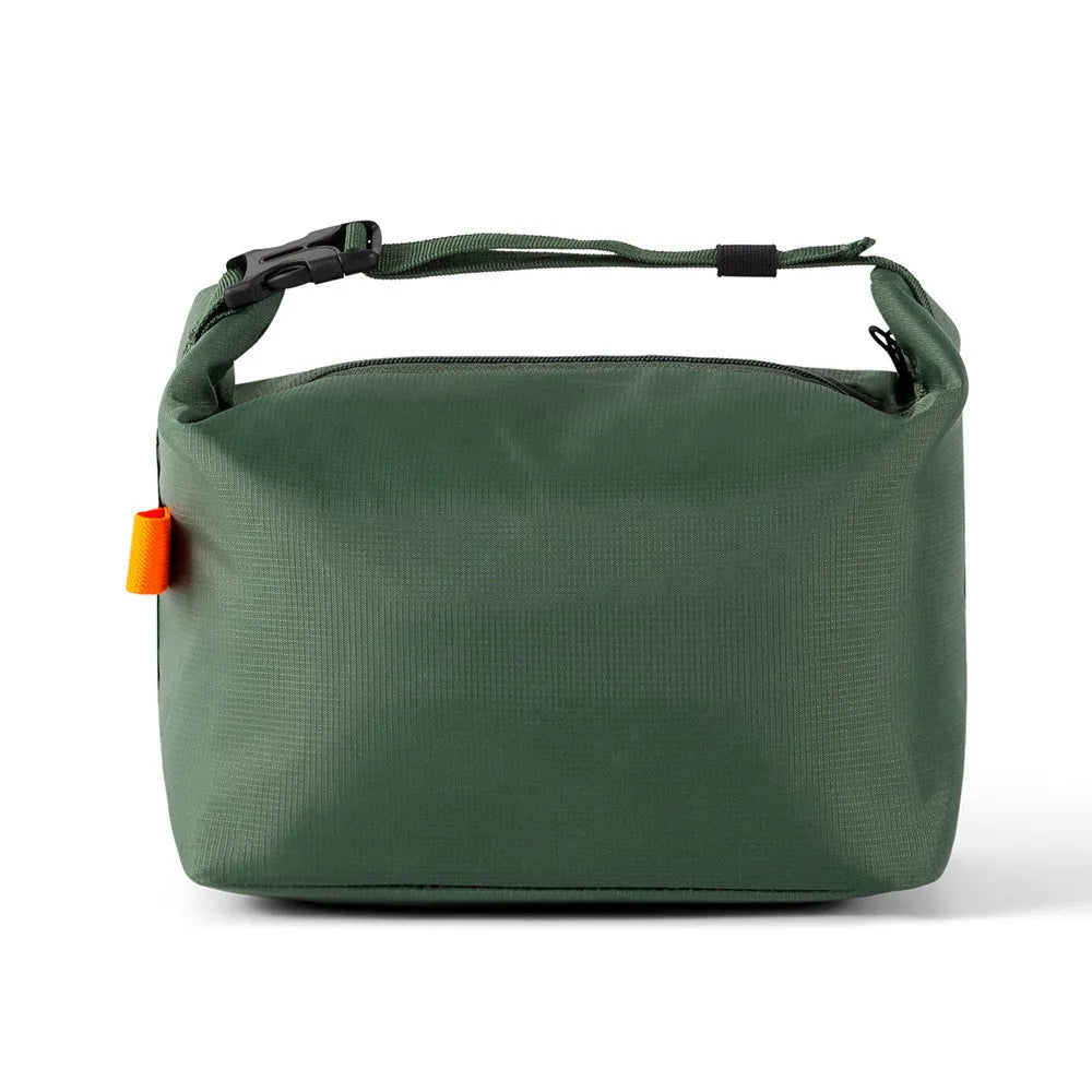 Insulated lunch bag in Oxford cloth with wide opening, shown in Army Green colour.