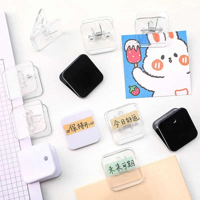 Square plastic photo note holder in white, black, or transparent, 3.2cm wide.
