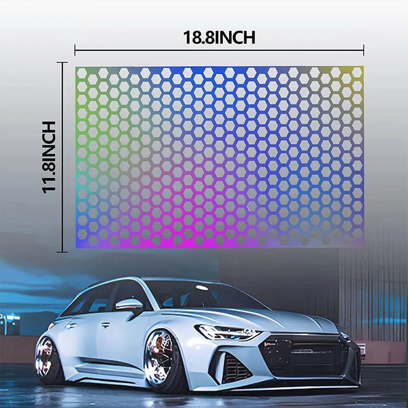 Honeycomb pattern car taillight sticker applique on vehicle rear light in black carbon fibre or colourful options